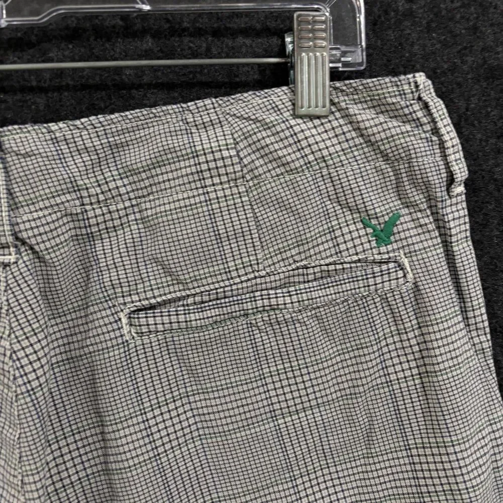 American Eagle Pants Mens 32x30 Gray Plaid Cotton Casual Flat Front Trousers